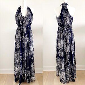 Umgee Floral Maxi Chiffon Dress Navy White